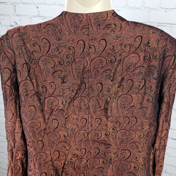 VTG Karen Miller Red & Gold Metallic Brocade Open Lined Jacket USA Made Size 16 - Picture 11 of 14